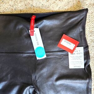 SPANX black faux leather leggings size large
